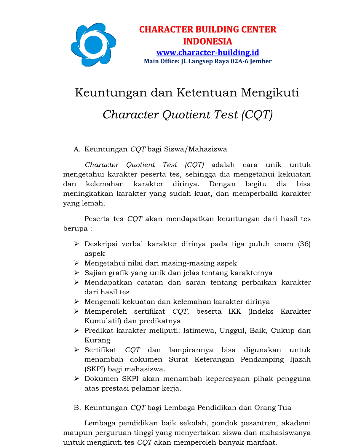 KEUNTUNGAN MENGIKUTI TES CQT
